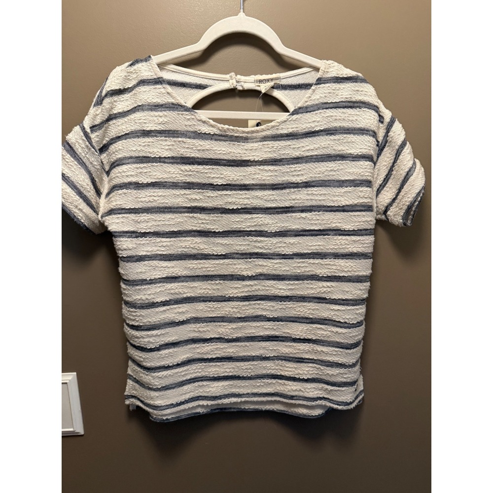 Roxy Adelaide Striped Knit Top White Blue Open Back Womens Medium NWT